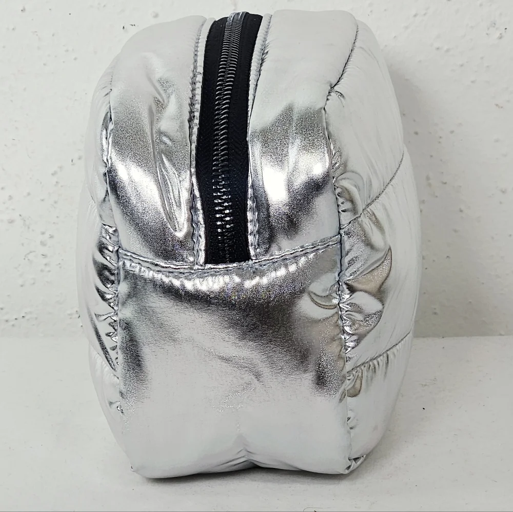 Moncler Parfums Metallic Silver Quilted Cosmetic Travel Pouch GWP NWOT